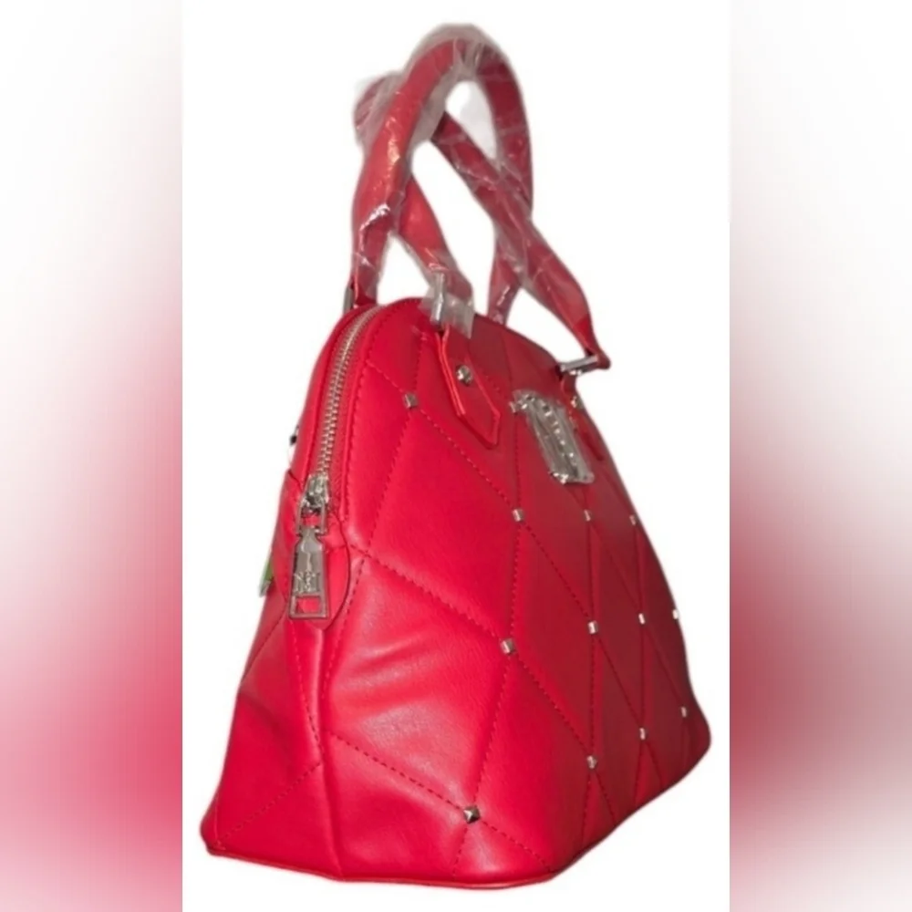 Badgley Mischka Red Quilted Satchell With Silver Accents, New!